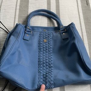 Blue Woven Leather Tote Bag